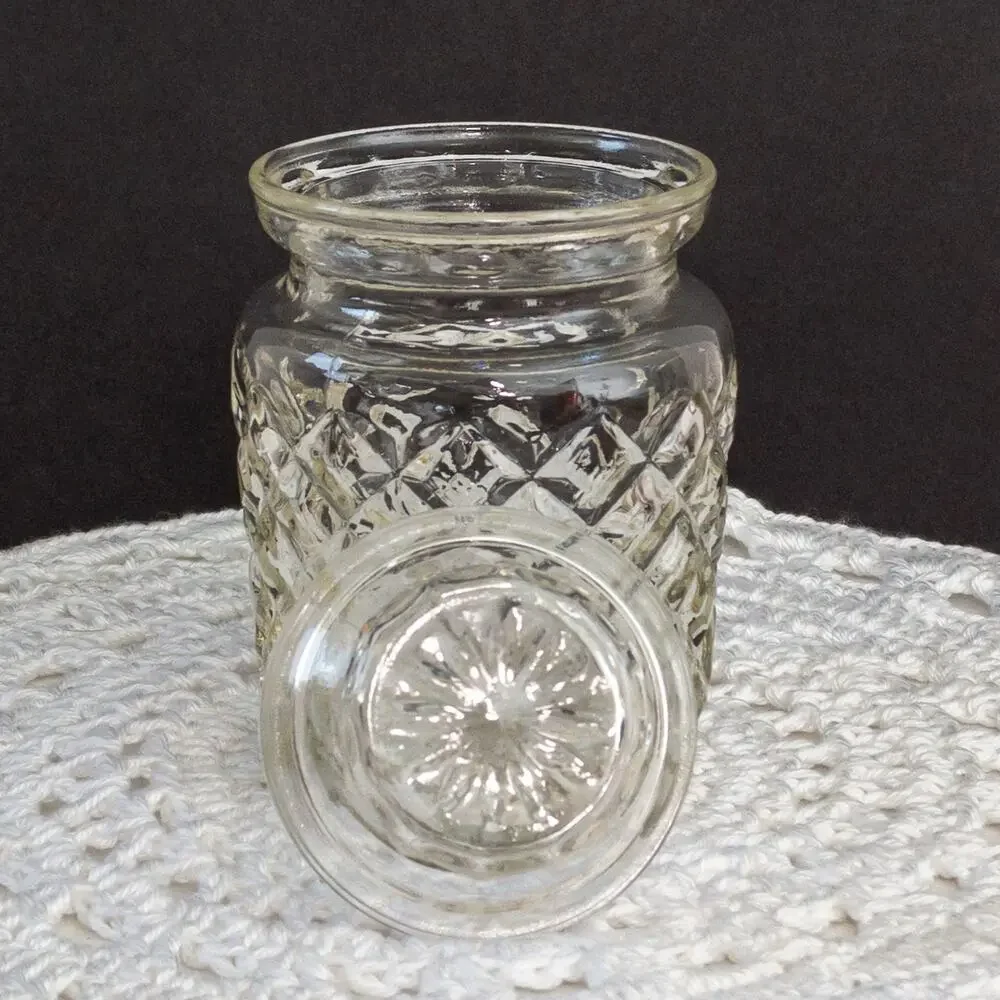 ANCHOR HOCKING Vintage Clear Pressed Glass Lidded Diamond Pattern Apothecary Jar